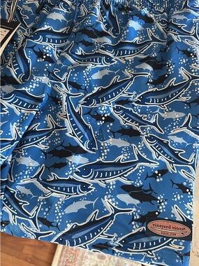 Vineyard Vines Tide Blue Fishing Shark-Print Swim Trunks